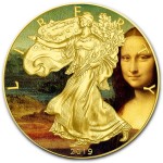 USA LEONARDO DA VINCI - MONA LISA LA GIOCONDA - CLASSIC ART American Silver Eagle 2019 Walking Liberty $1 Silver coin Gold plated 1 oz